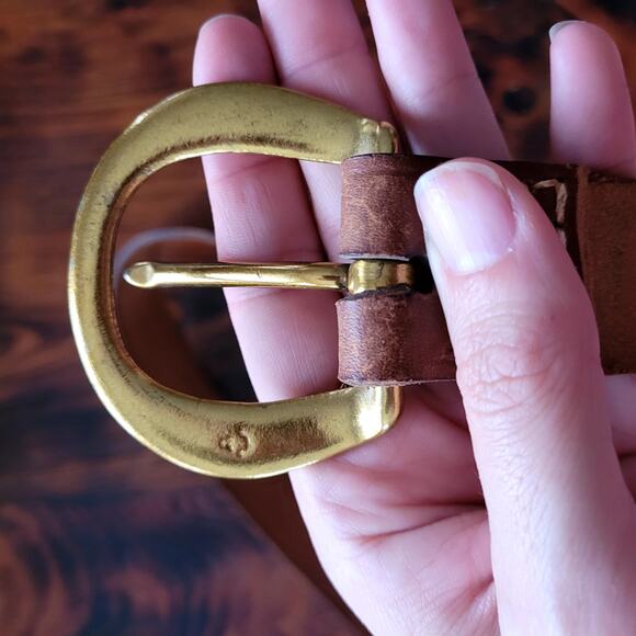 Brown Leather belt with Brass Buckle Sz XS/S - Picture 3 of 5